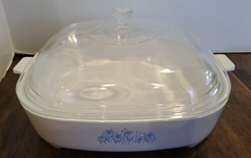 Vintage Corning Ware Microwave Footed Browning Dish 10 x 10 x 2 w/ Glass Cover - Picture 3 of 15