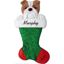 Personalized Christmas Ornament - Bulldog Dog in Stocking