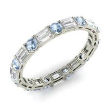 1.96 Ct Natural Aquamarine Diamond Wedding Eternity Band 925 Sterling Silver