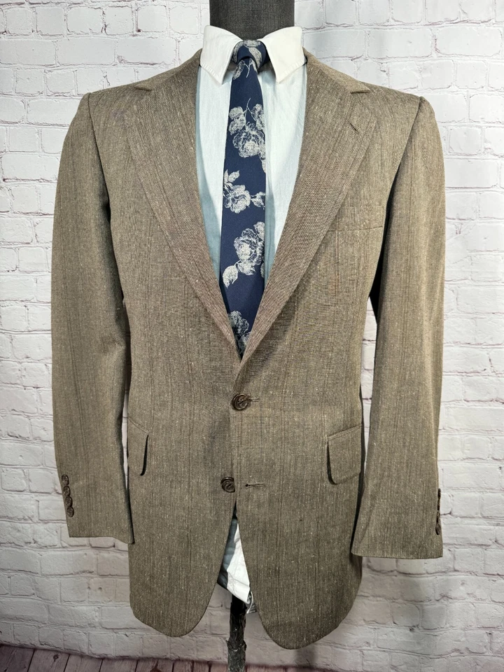 Vintage WARREN SEWELL Mens Brown Wool Flat Front 2pc Suit 40R Jacket 34x28 Pant - Image 2 of 4