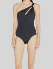 $138 Carmen Marc Valvo Womens Black One Shoulder Cutout 1-Piece Swimsuit Size 10