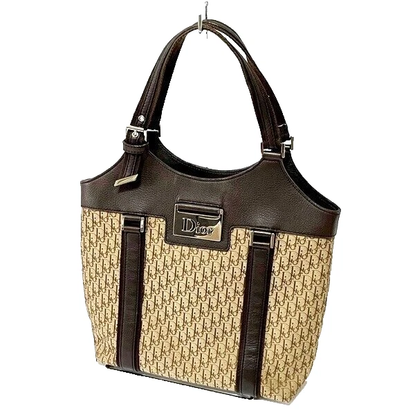 Sac fourre tout Christian Dior Trotter Street Chic Handog marron vintage toile cuir
