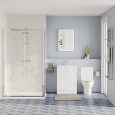 Full Bathroom Suite 500mm White Vanity Chrome Rectangle ShowerEnclosure 1000x800