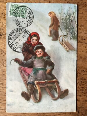 (Rodel) Russland, Wintersport: Rodelabfahrt. Karte geschrieben 1912, sehr guter Zustand.