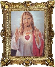 Quadro Dio Gesù Cristo Cuore Parete Immagine Con Antico Cornice Barocco 56x46 CM