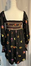 Urban Outfitters Isobel Smocked Mini Dress Sz M Black Floral Whimsigoth Top