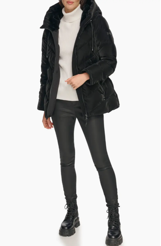 DKNY Quilted And Hooded Puffer Jacket Black Women's Medium DKNY Quilted And Hooded Puffer Jacket Black Women's Medium