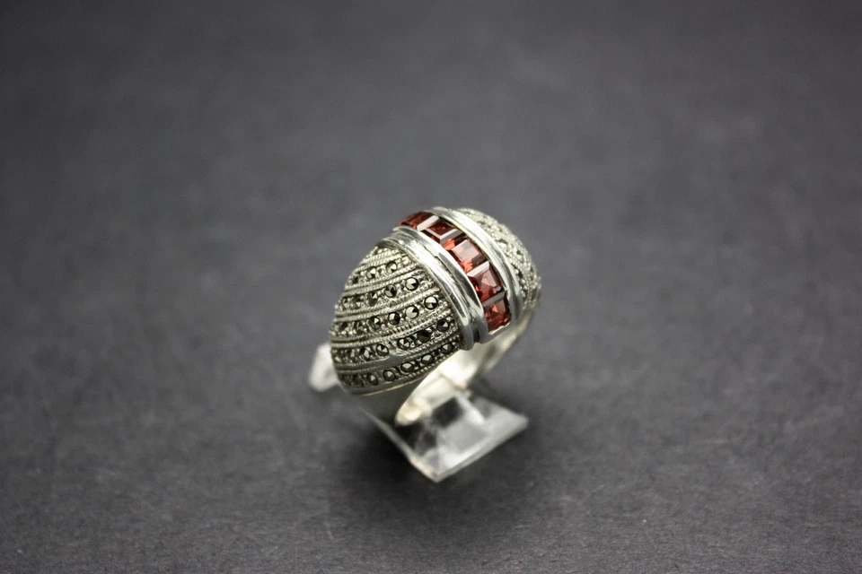 ANILLO PLATA ESTERLINA MARCASITA Y GRANATE ¡ENVÍO RÁPIDO GRATIS!! Foto 4 de 4