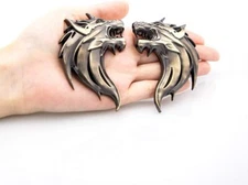 2Pcs 3D Wolf Head Metal Emblems Car Motorcycles Side Fender Rear Badge (Gold)