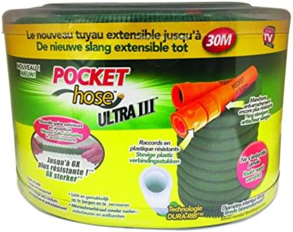 Pocket Hose Ultra 3 Il Tubo da Giardino Retrattile 30M - Visto alla TV, Verde