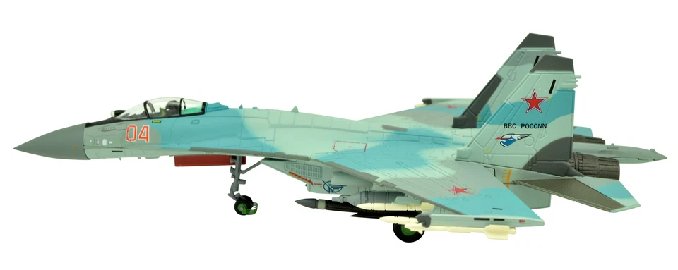 Modelo de avión militar de metal de ataque de combate Sukhoi SU-35 1:100, RFAF, color azul Foto 3 de 4
