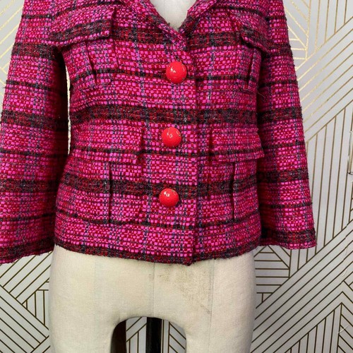 Kate Spade New York Pink Magenta Tweed Blazer Button Front Preppy Size 0 - Picture 3 of 11