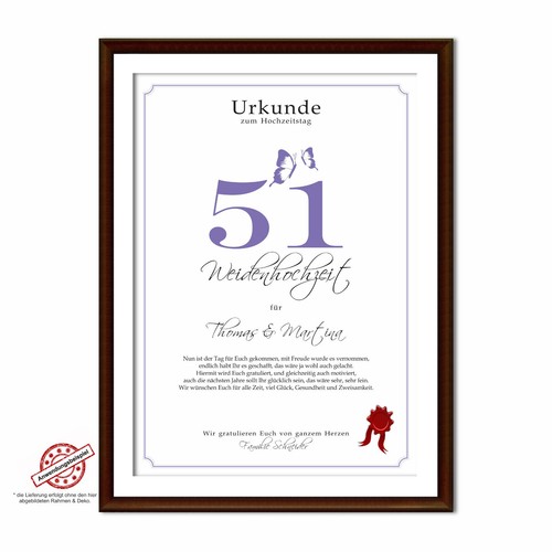 Hochzeitstag Geschenk Urkunde 1-80 Hochzeitstag Ehejubiläum wählbar - Bild 363 von 567
