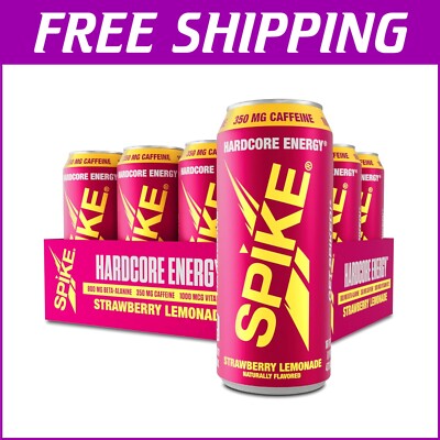 Sugar-Free Strawberry Lemonade Energy Drink, 16oz with Caffeine & B12 - 12 Pack