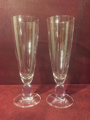 FULLY HAND CRAFTED SCHOTT CRISTAL Stemware (2) CHAMPAGNE FLUTES Germany