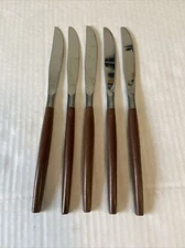 5 Knives MCM EKCO ETERNA Knife Canoe Muffin Replacement Flatware Wood Handle Vtg