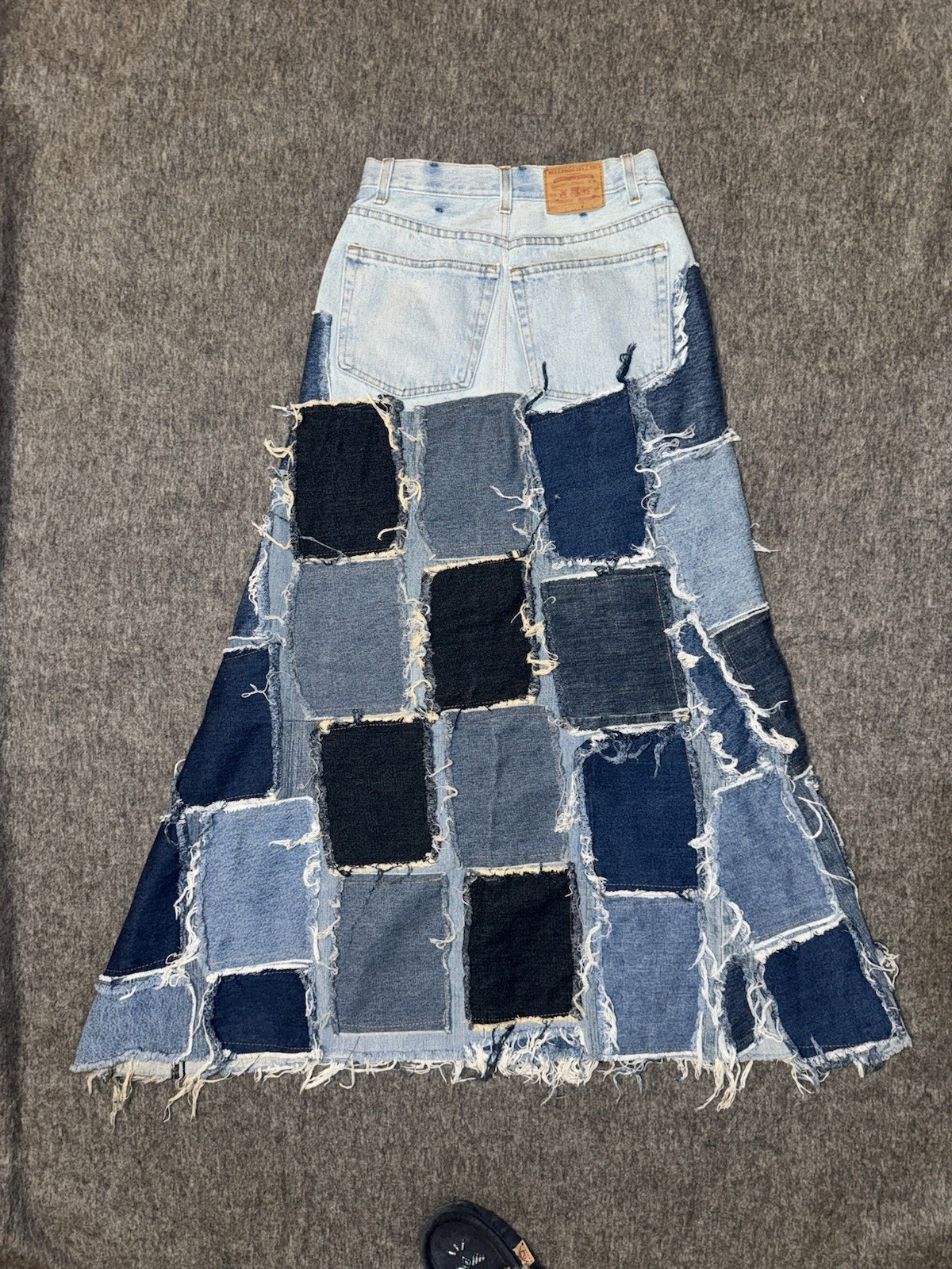 Unbranded Upcycled Patchwork Denim Maxi Skirt Blu… - image 5