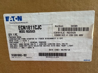 Eaton ECN1811CJC Freedon Nema Combination Size 1 Starter Fused Disconnect New
