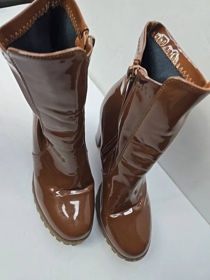 Top Moda Botas Mujer 9 Marrón Leslie Charol Tacón Alto Botines Foto 2 de 4