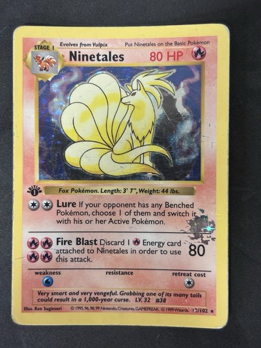 Pokémon Ninetales TCG Base Set Holo Card 12/102 Shadowless 1st Edition Played