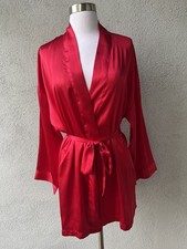 Vintage Open Heart Tag Victoria's Secret Red Satin Kimono Robe One Size Lingerie