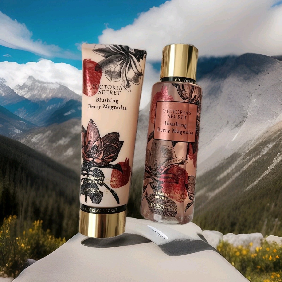 Victoria's Secret Blushing Berry Magnolia Fragrance Mist Lotion Set Full  size