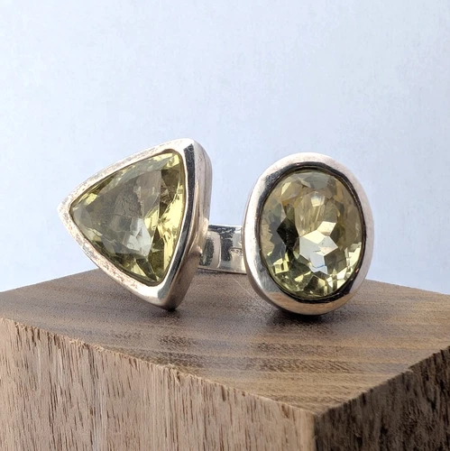Vintage Modernist Sterling Silver Ring Citrine/Lemon Qz 30g Sculptural Statement