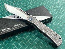 TWO SUN POCKET KNIFE GRAY TITANIUM HANDLE M390 EDGE TS643-M390-Satin
