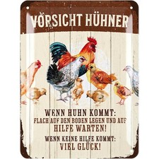 Retro Blechschild Vorsicht H&uuml;hner, H&uuml;hner Zubeh&ouml;r, lustige Schilder, 15x20cm