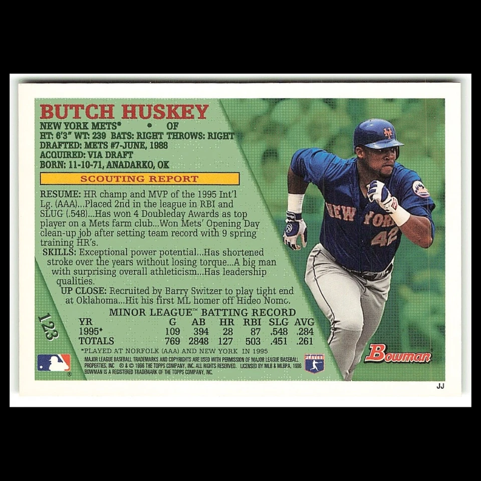 Butch Huskey Rookie #123 1996 Bowman New York Mets Baseball Card MLB NM - Image 2 of 3