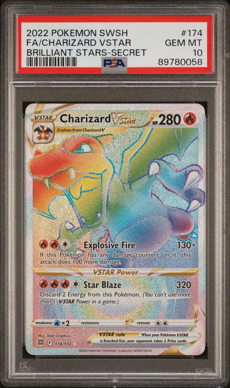 2022 POKEMON SWSH BRILLIANT STARS FULL ART CHARIZARD VSTAR SECRET #174 PSA 10