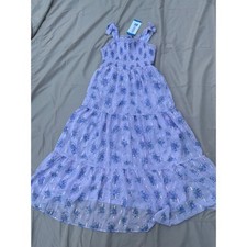 Cottagecore Girls Rare Editions Tiered Maxi Dress L 10/12 Purple Floral Sequin