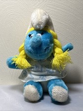 Vintage Smurf Smurfette Blue Plush Stuffed Doll 10  1981