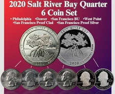2020 P D S W  SALT RIVER BAY PARKS QUARTER 6 COIN SET BU & CLAD & SILVER PROOF *