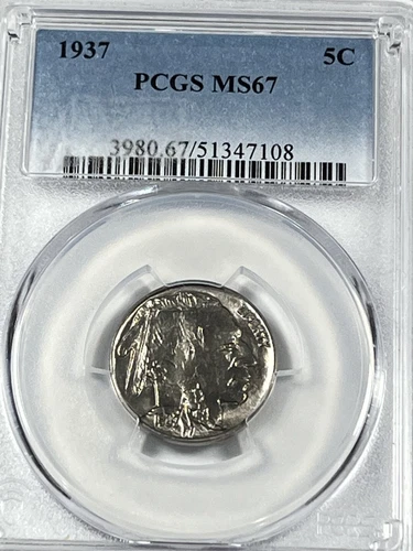 1937 Buffalo Nickel : PCGS MS67  Blazing White