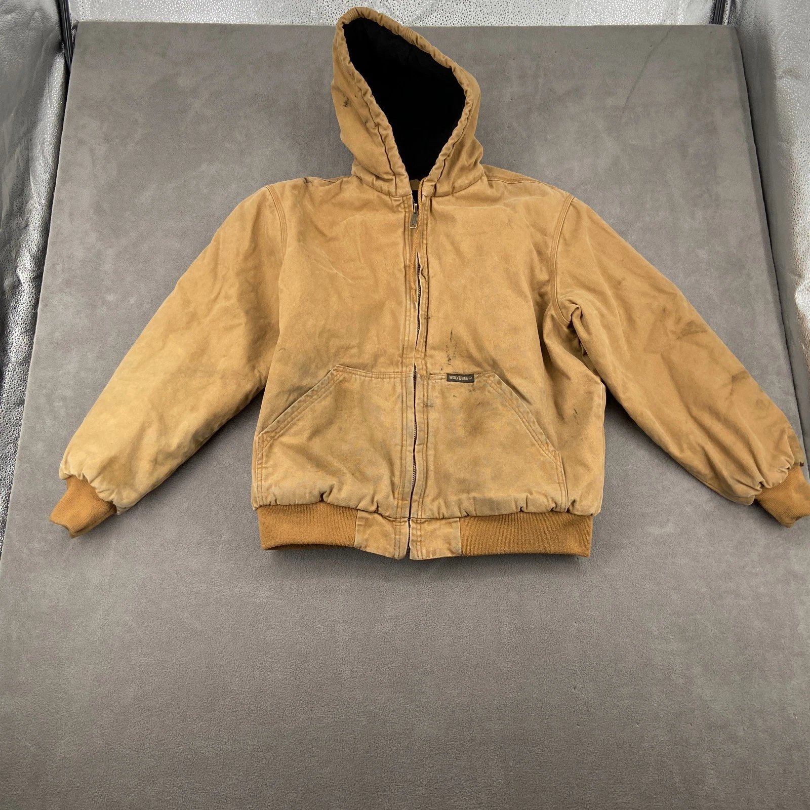Wolverine Jaxon Hooded Jacket Mens Large Beige Cotton Full Zip Insulated Winter