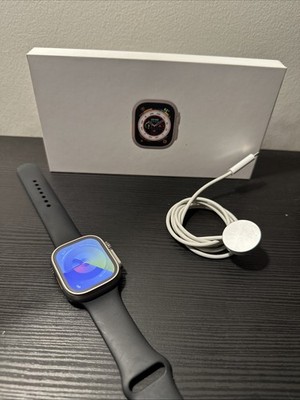 Apple Watch Ultra 49mm Titanium Case Black Silicone Band