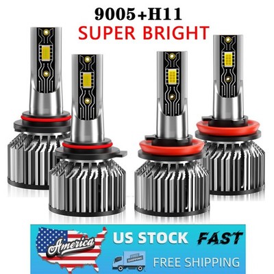 H11 9005 LED Headlights KIT Combo Bulbs 10000K High Low Beam Super Bright White