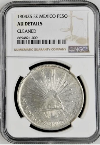 Mexico 1904 ZS FZ Silver Peso NGC AU Zacatecas Mint
