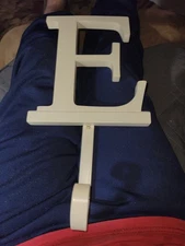 Wood  White 7" Letter "E" Wall Hanging  Letter W/ Hook Nursery Name  Initial