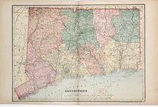 1907  CONNECTICUT - Map ORIGINAL LARGE (18X13) RAILROADS - COUNTIES  TOWNSHIPS