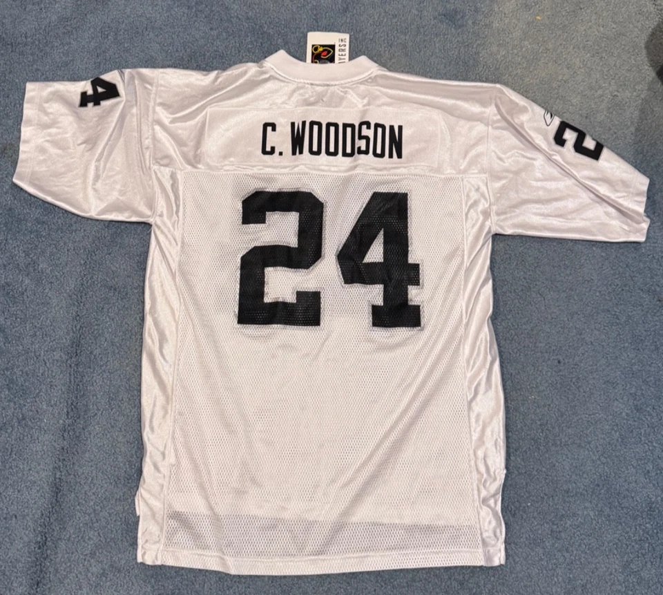 Jersey blanco Charles Woodson Oakland Raiders Reebok Foto 3 de 4