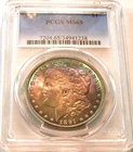 1891 P $1 PCGS MS 65 Rainbow Toned Morgan Silver Dollar Better Date GEM UNC Coin