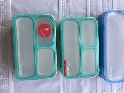 3 Kinsho Bento Food Containers  With transparent  Covers 1-9x7x2 , 2-7x5x2 .
