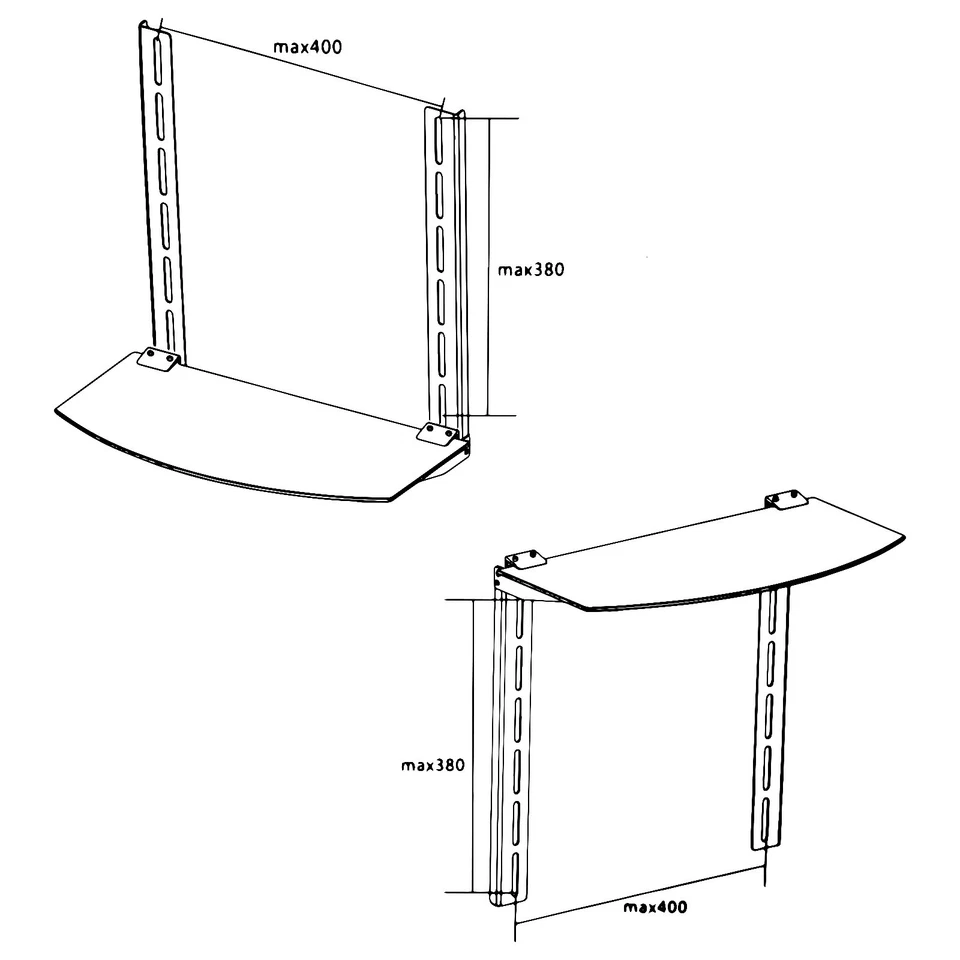 Estante de vidrio arriba abajo debajo de TV soporte de montaje en pared caja de cable DVR DVD Bluray Foto 3 de 4