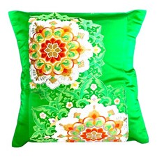 18" Glittering Japanese Kimono Obi Pillow Cover Handmade/Green/ Flower F/S 319