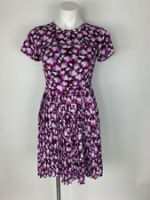 Banana Republic Purple Gingko Floral Accordion Pleated Dress Ladder Eyelet 0 P
