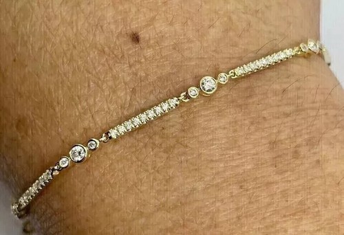 4CT Round Cut Simulated Diamond Women's Tennis Bracelet 14K Yellow Gold Plated - Picture 3 of 4