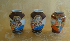 Set of 3 Vintage Occupied Japan Small Vases ~ Buddhism Immortal Handpaint