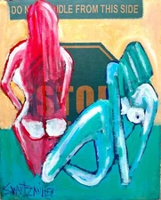 BIG STUNNING 2 SEXY NUDES PAINTING Unique Affordable Upcycled ART SWARTZMILLER 
